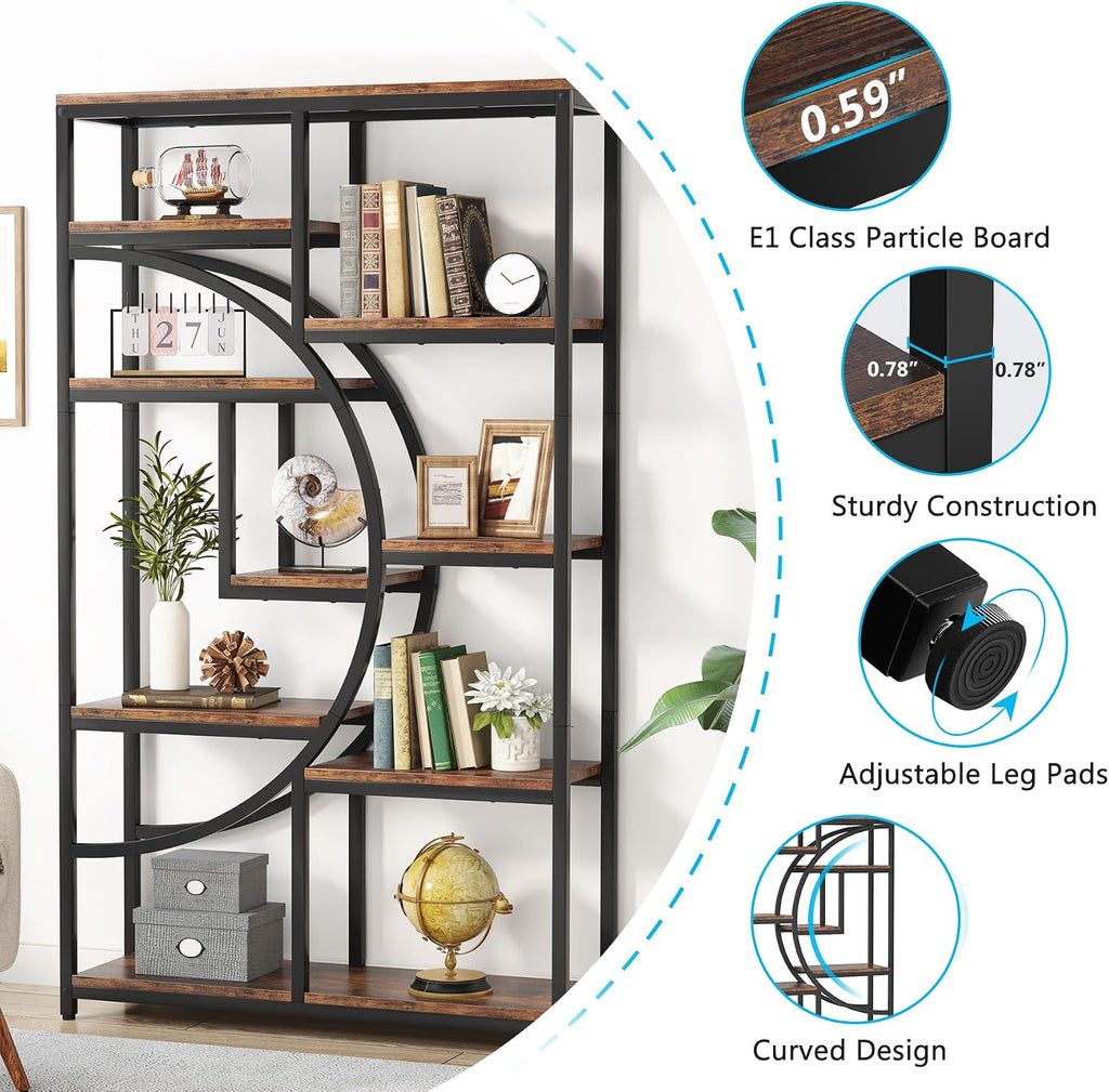 Tribesigns Industrial Bookshelf Bookcase with 9 Open Shelf (Rustic Brown)