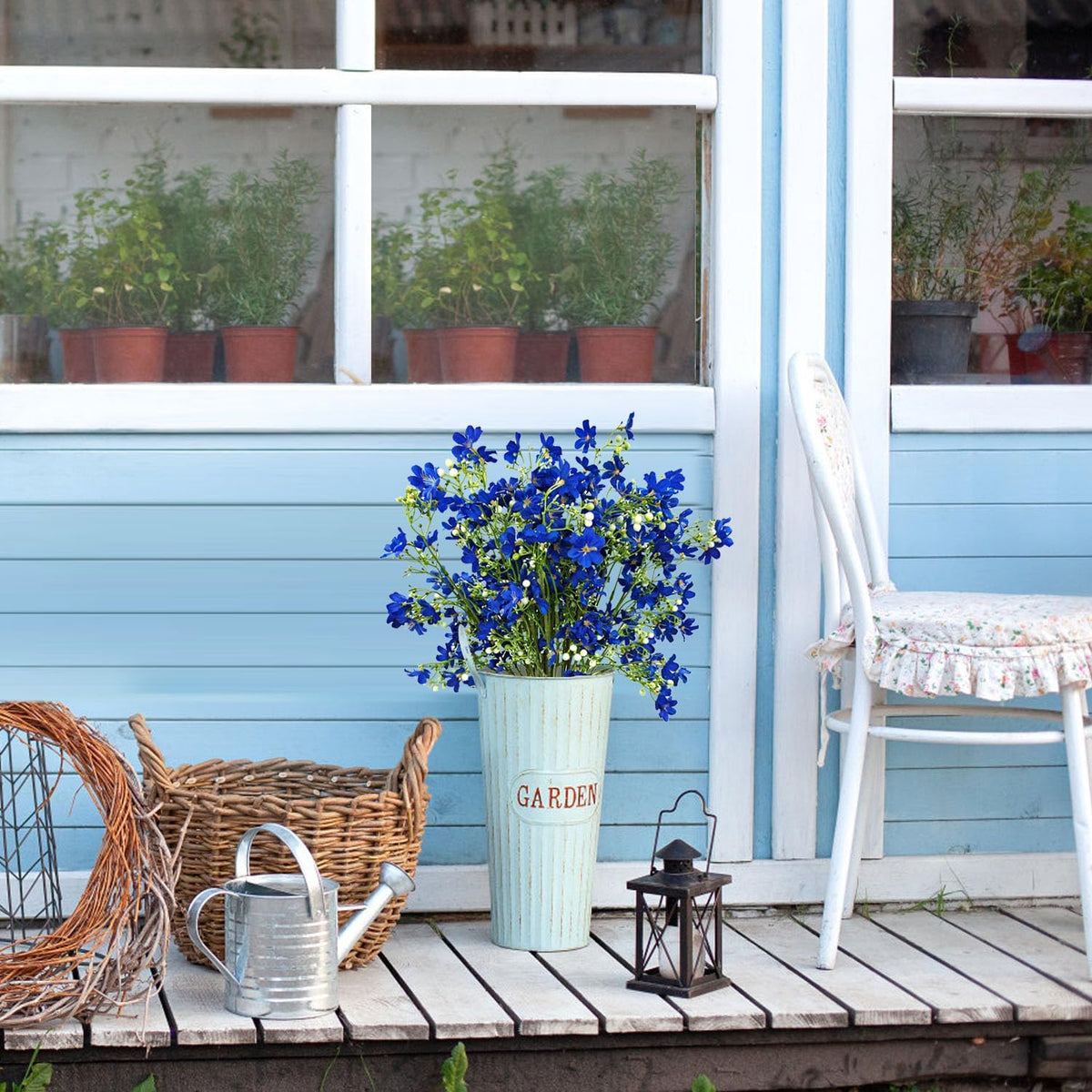 10 PCS Silk Flowers with Long Stems Artificial Flower for Tall Vase Outdoors Fake Babys Breath Bouquet Faux Floral Wedding Party Decoration Home Indoor Table Centerpiece Decor (Blue)
