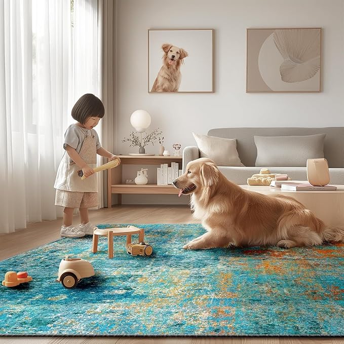 Washable Area Rugs 2'x10' Non-Slip Modern Abstract Soft - Image 9