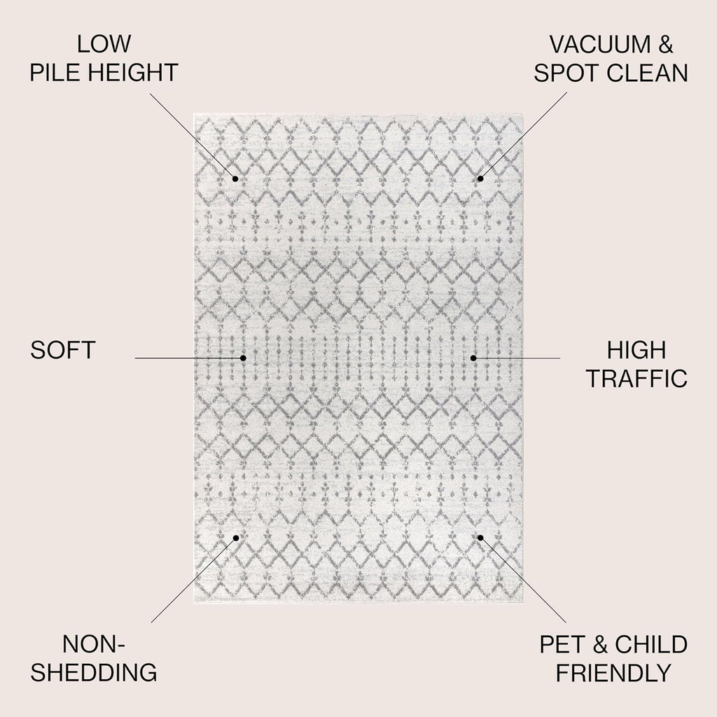 JONATHAN Y Boho Vintage Diamond Cream/Gray Round Area Rug 9 ft, Moroccan Hype for Living Room, Bedroom, Kitchen, Office, Easy-Cleaning, High Traffic, Pet-Friendly, Non-Shedding (MOH101B-9R)
