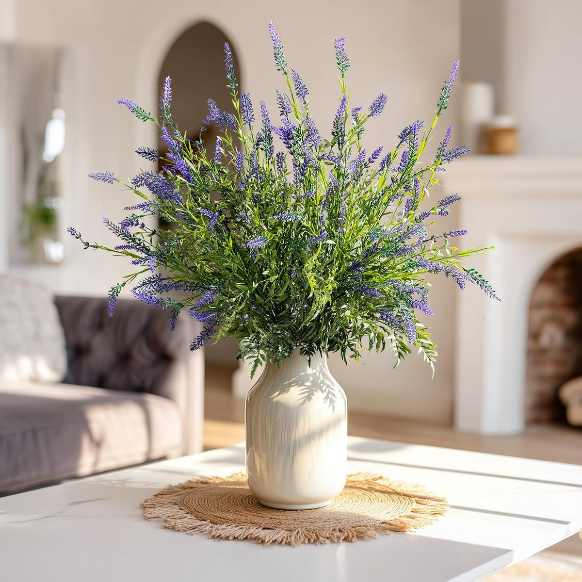 2 Bundles Artificial Lavender Flower Artificial Greenery Stems Fake Lavender Flower Plant Real Touch Silk Faux Plants Branches for Indoor Porch Patio Greenery Farmhouse Garden Office Decor (Type 1)