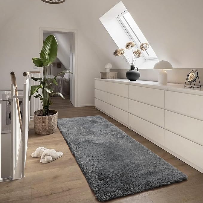 ONASAR 2x6 Grey Runner Rugs for Bedroom Living Room, Fluffy Bedside Hallway - Image 3