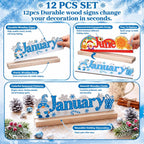 Sintuff 12 Pieces Interchangeable Seasonal Table Decor Set with Wood Base