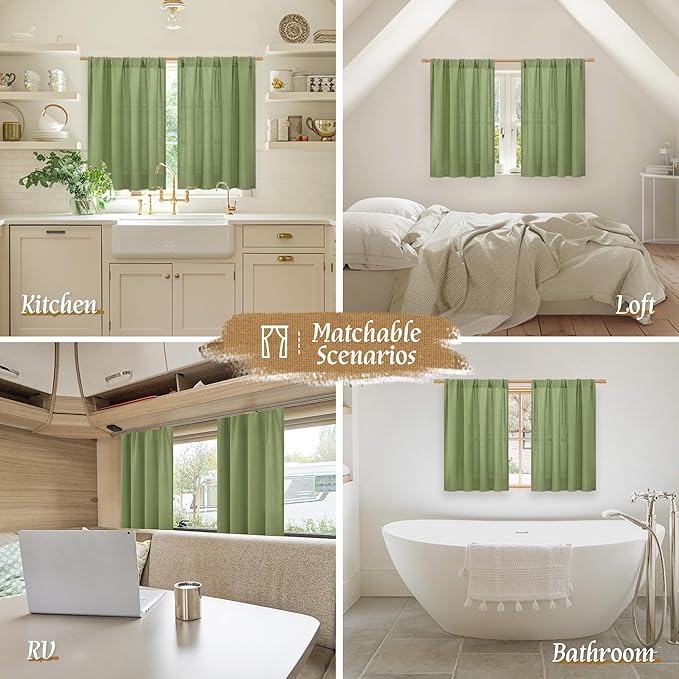 LAMIT 48 Inch Linen Curtains 2 Panels, Soft Faux Linen Light Filtering Panels - Image 6