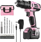 WORKPRO 20V Cordless Drill Driver Set, Pink, 3/8" Keyless Chuck
