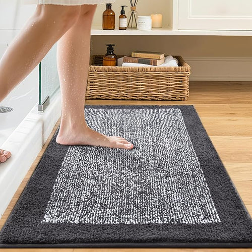 36x24 Large Bathroom Rugs Washable Non Slip, Dark Grey Bath Mat - Image 2