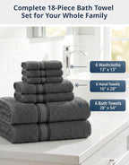 LANE LINEN Bath Towel Set 100% Cotton 18 Piece Soft Absorbent - Grey