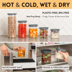 Glass Kitchen Storage Containers with Airtight Silicone Lids, BPA-Free Pantry Glass Jars with Airtight Lid for Pantry Meal Prep, Pasta and Food – Set of 5 with Portion Tool