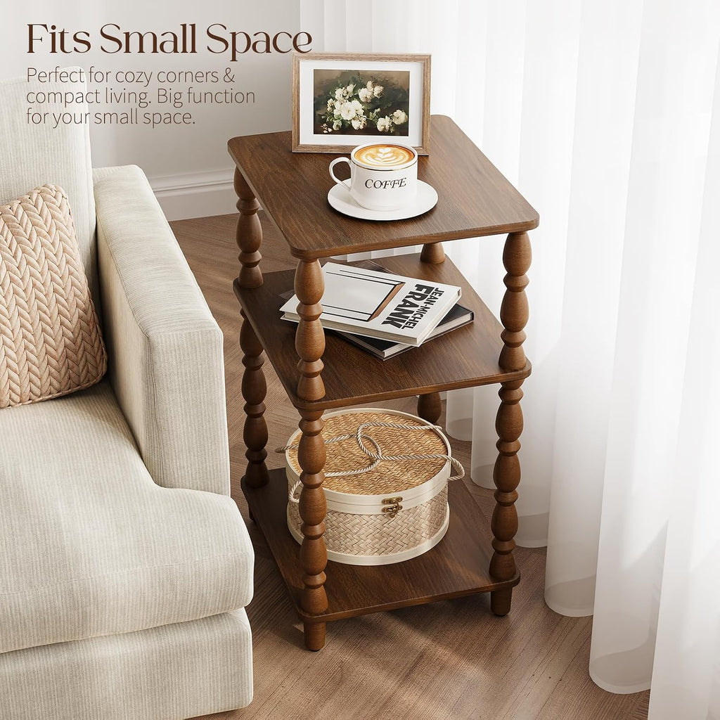 Yoobure Small Side Table - Walnut End Tables Living Room with Spindle Legs