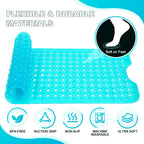 Bathtub and Shower Mats, 40x16 Inch Extra Large Non Slip Soft Bath Tub Mat with Suction Cups and Drain Holes for Bathroom Floor and Keep Tubs Clean, Machine Washable, Clear Turquoise