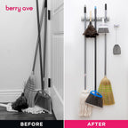 Broom Holder Wall Mount, Mop and Broom Organizer – Wall Mounted Broom Rack & Mop Rack, Rack for Brooms and Mops | Broom Hanger Wall Mount with 5 Slots & 6 Hooks, Kitchen Garage Laundry Garden (White)