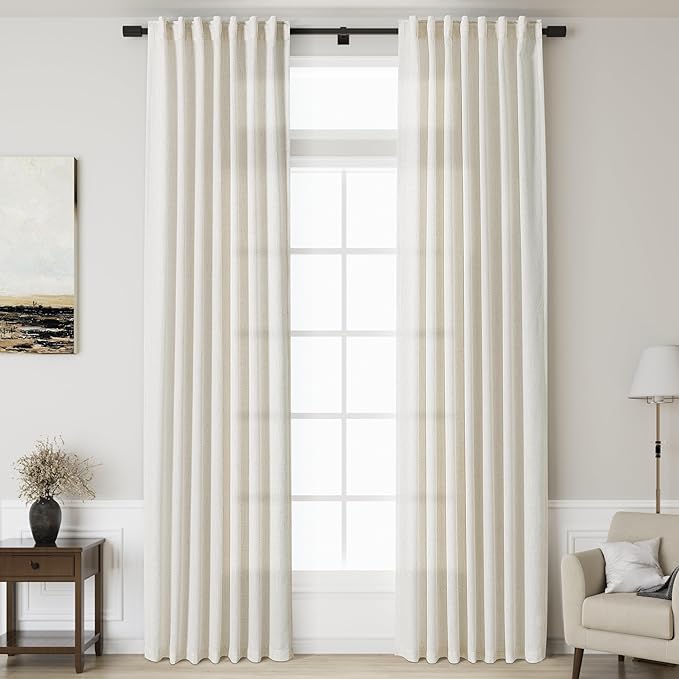 Cream Linen Curtains 129 Inches Long by Nanspring