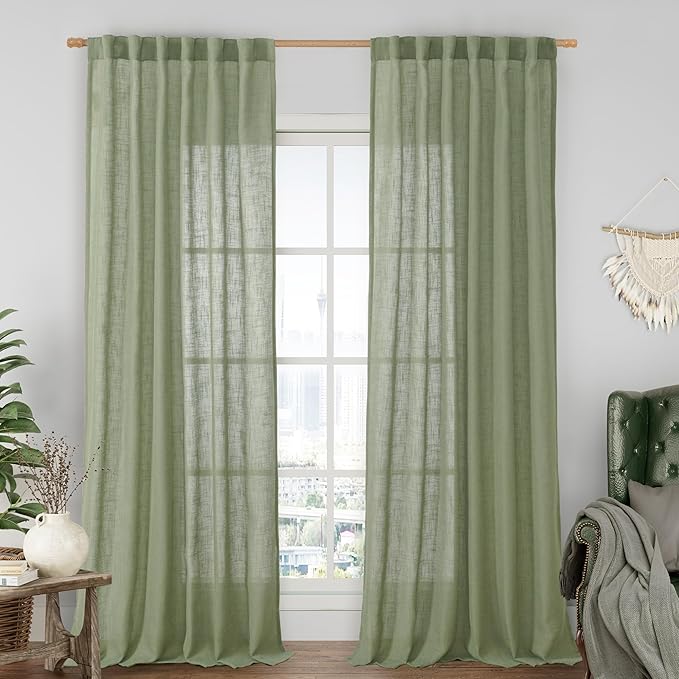 LAMIT Linen Semi Sheer Curtains 96 inches Long 2 Panels Set, Light Filtering by LAMIT