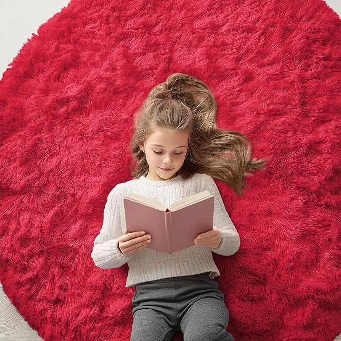 OLANLY Red Round Rugs for Bedroom by OLANLY