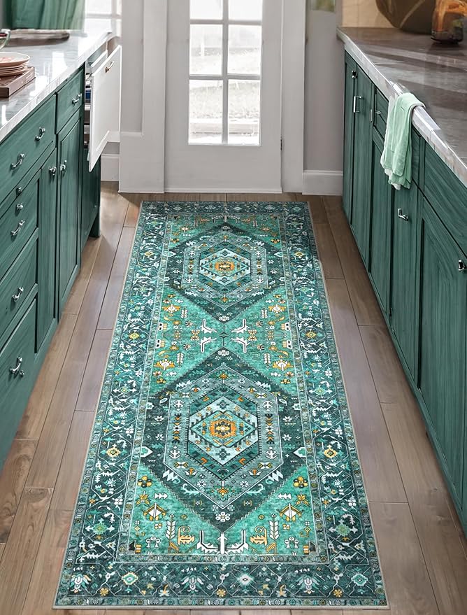 SERISSA Boho Washable Runner Rug, 2x5 Rug Runner Non-Slip Vintage Teal Hallway by SERISSAHomeDecorCollection