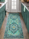 SERISSA Boho Washable Runner Rug, 2x5 Rug Runner Non-Slip Vintage Teal Hallway by SERISSAHomeDecorCollection
