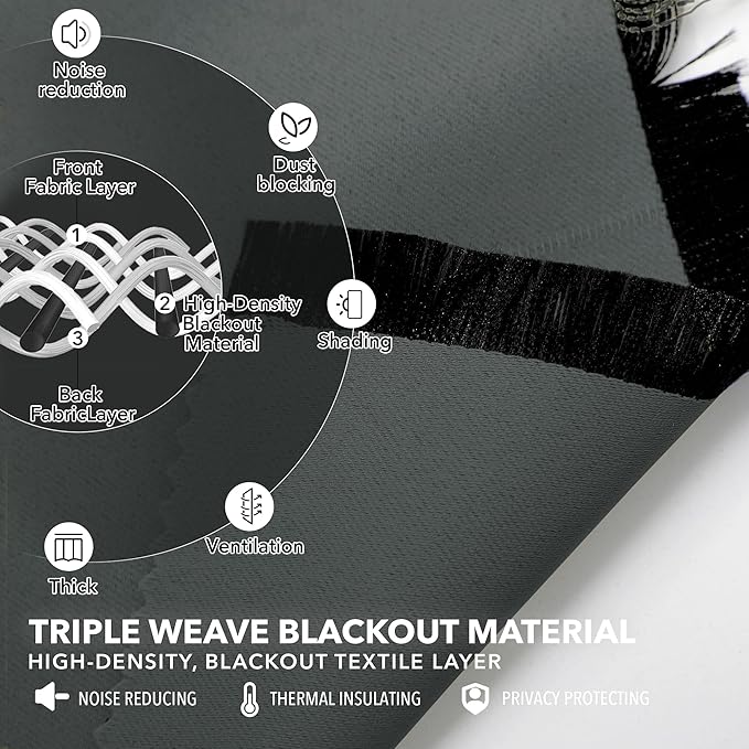 Deconovo Blackout Curtains, Thermal Insulated, W42 x L45 2 Panels, Back Tab - Image 3
