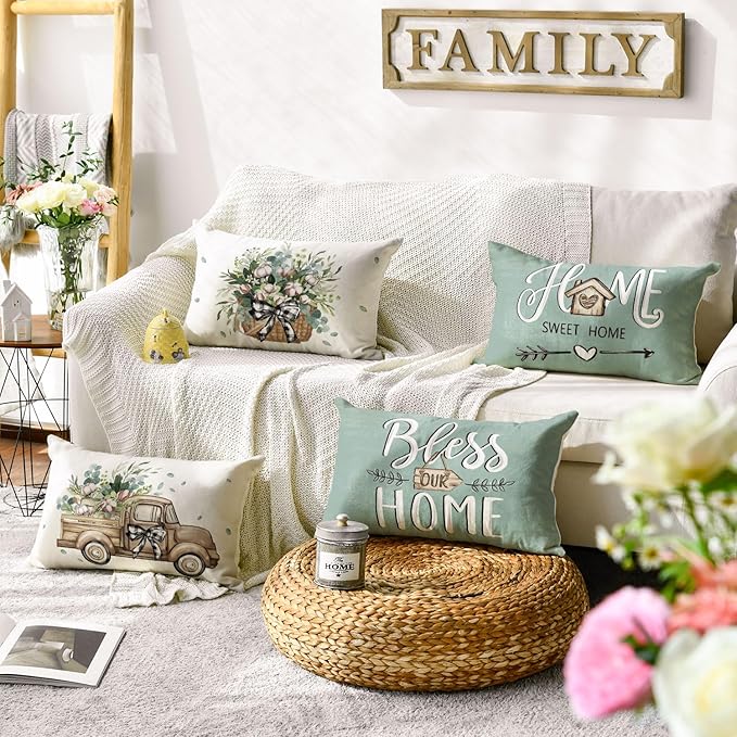 AVOIN colorlife Bless Our Home Farmhouse Eucalyptus Leaves Throw Pillow Covers - Image 5
