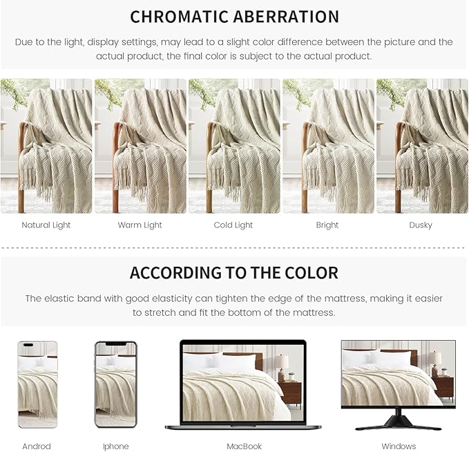 BOURINA Beige Throw Blanket 50x60 Inches Throw Textured Solid Soft Ripple - Image 8