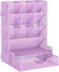 Pen Organizer for Desk, Multi-Functional Desk Organizer, Wall Mount Pen Holder with Drawer for School, Office, Home, Art Supplies, Purple