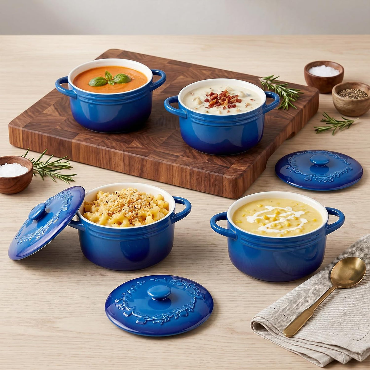 Mini Cocotte 16oz Ceramic Casserole Dishes with Handles & Lid,Set of 4 Oven Microwave Dishwasher Safe Ramekins