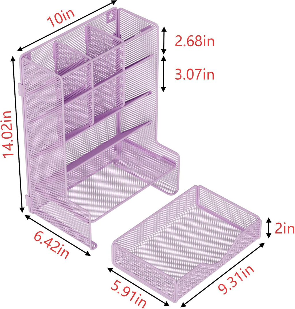 Pen Organizer for Desk, Multi-Functional Desk Organizer, Wall Mount Pen Holder with Drawer for School, Office, Home, Art Supplies, Purple