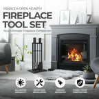 Panacea Firewood Tool Set Open Hearth Center with Fireplace Brush, Tong, Shovel, Poker, and Stand for Indoor and Outdoor Fireplaces, Black