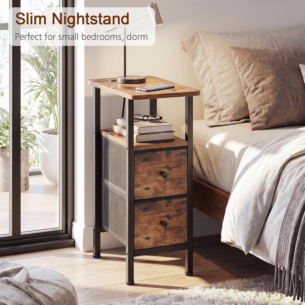 LOAKEKEL Narrow End Table with Charging Station, Side Tables Living Room