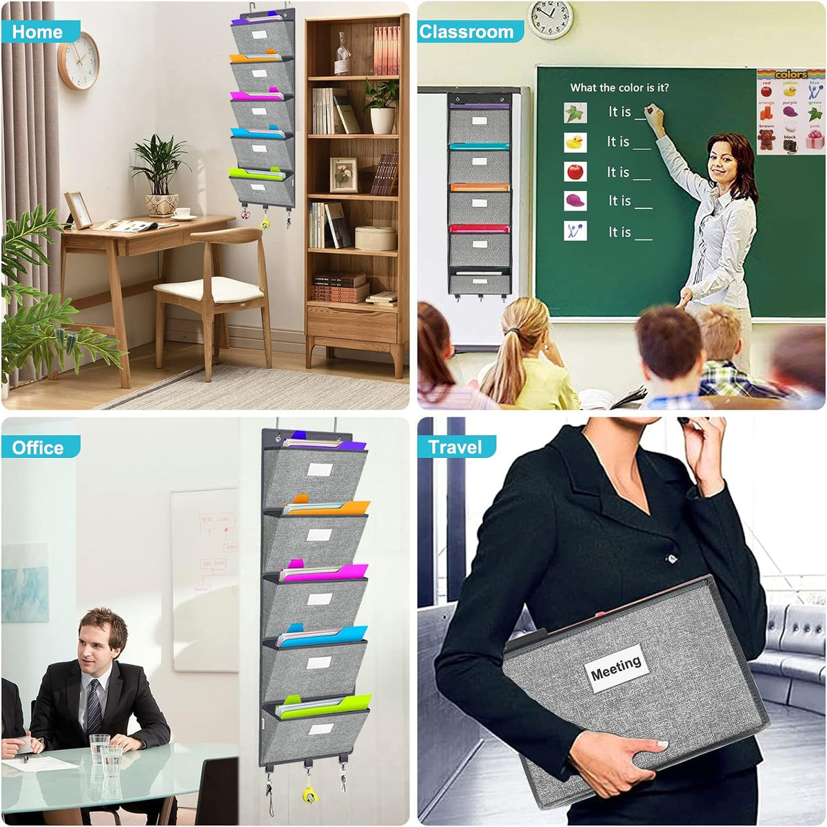 Over the Door Wall File Organizer, Hanging File Folders Organizer with 5 Large Pockets for Office and Back to School Supplies, Papers, Charts, Mails, Magazine Storage and Organization