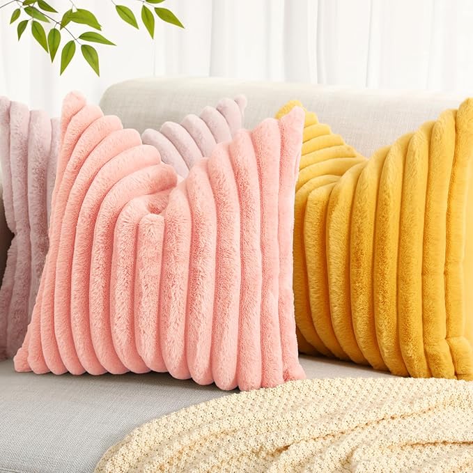 decorUhome Summer Cozy Faux Fur Throw Pillow Covers 26x26 Set of 2 Decorative - Image 8