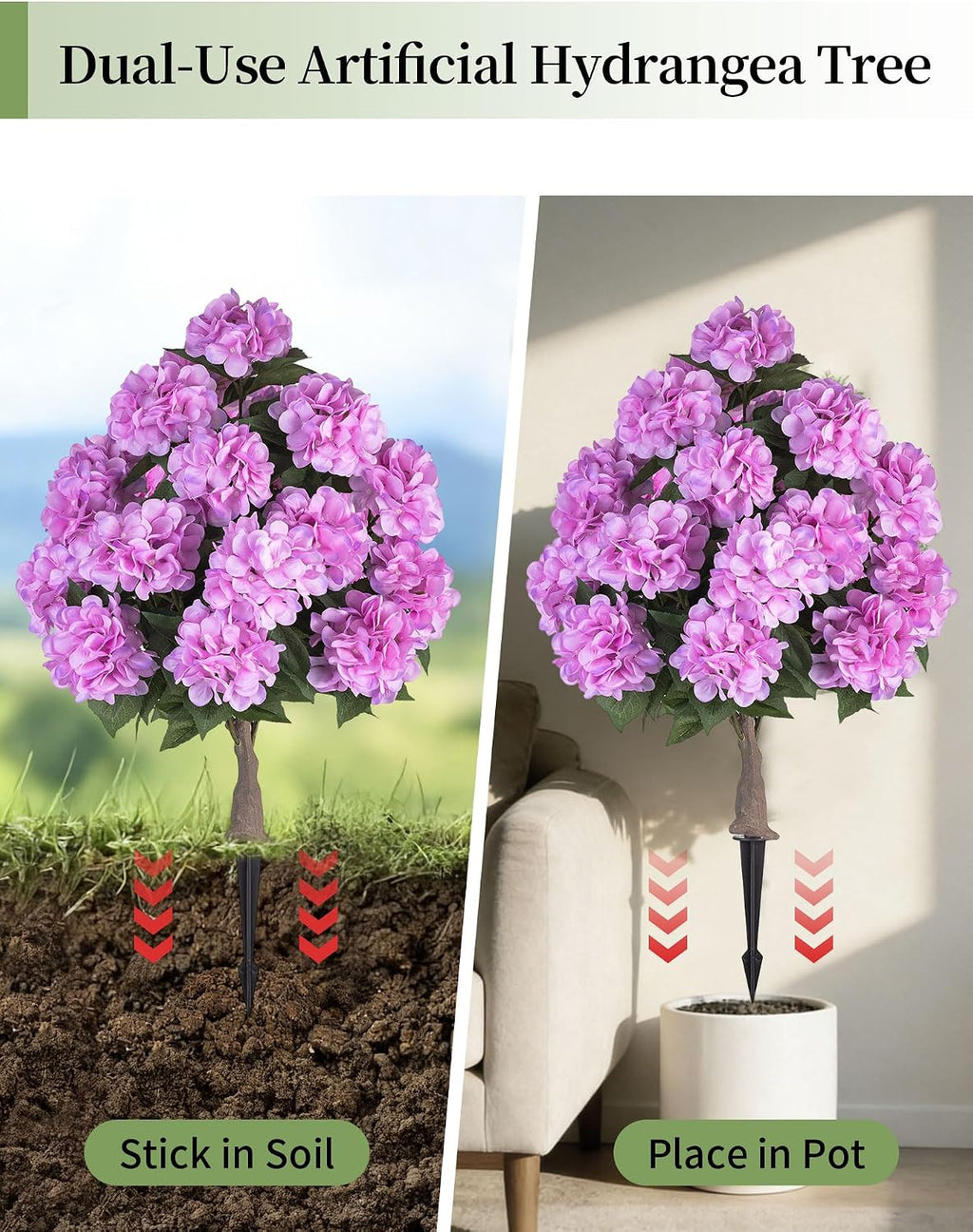 BLOSMON Hydrangea Topiary Trees Artificial for Outdoor, Pink, 2 Packs