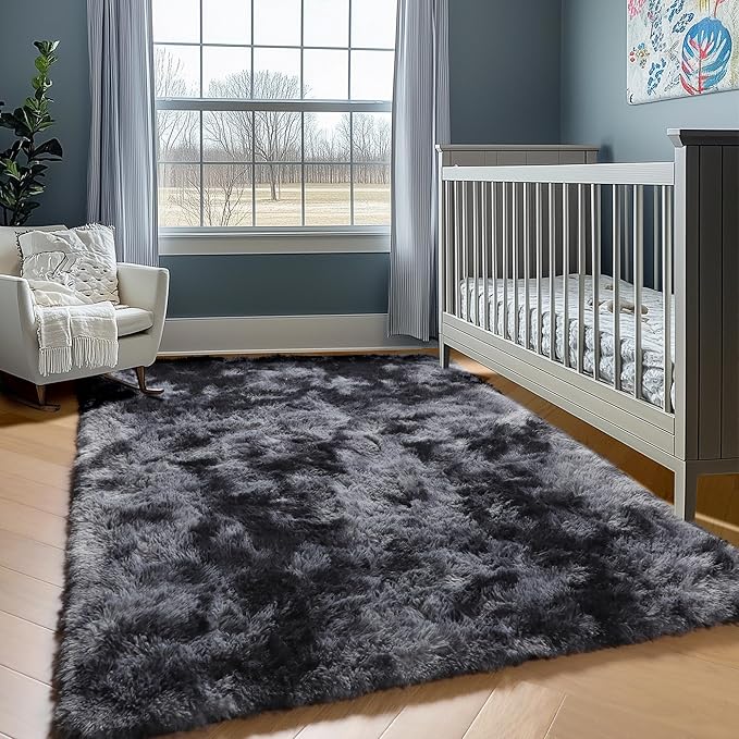 ONASAR Area Rugs for Bedroom Living Room, Fluffy Tie-Dyed Dark Grey 4x6 Indoor - Image 8
