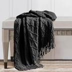 BOURINA Black Throw Blanket 50 x70 Inches Jacquard Argyle Throw Textured Solid - Image 5