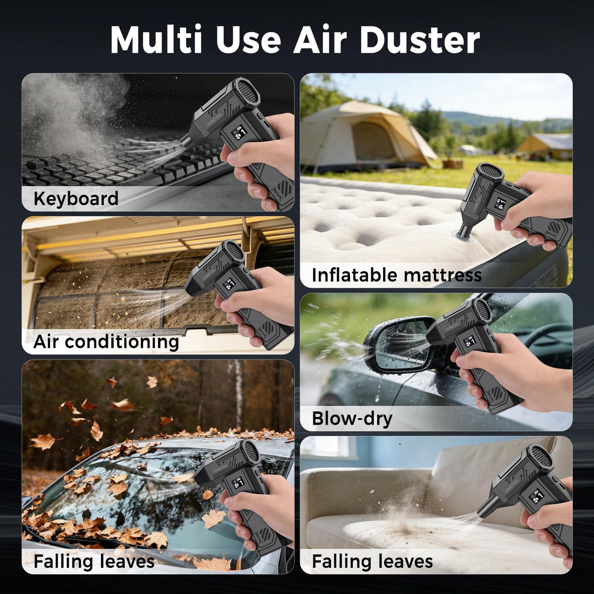 Foretoo Compressed Air Duster,130000RPM Super Power LED Display Electric Air Duster with Extended Runtime,Rechargeable Air Blower for Home,Camera,Car,Computer,Keyboard