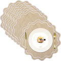 Set of 6 Round Cotton Linen Placemats, Linen with White, 15 Inch