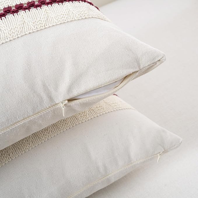 Fancy Homi Set of 1 Burgundy Boho Decorative Throw Pillow Covers 20x20 Inch - Image 3