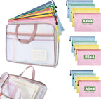 8 Mesh Zipper Pouches + 1 File Organizer Bag,9‑Pc Document Organizer Set
