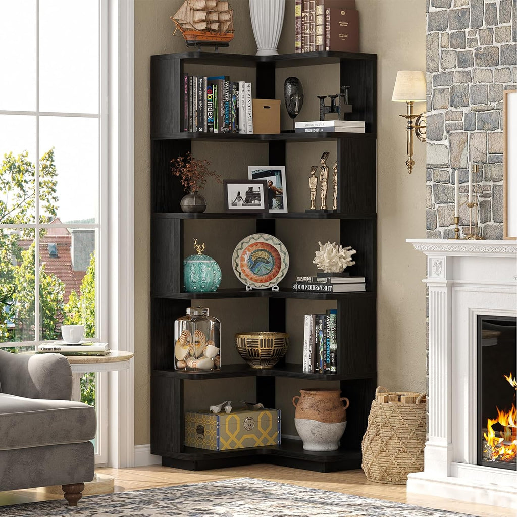 Armocity Corner Book Shelf, 6-Shelf L Shaped Corner Bookshelf with Baffle