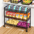 3IngSeagulls 2-Tier Expandable Rolling Pantry Floor Organizer, Stackable Pantry Storage Cart with Wheels, Kitchen Fruit and Vegetable Storage Rack for Onion, Potato, Food, Snacks