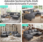 LINSY HOME Sectional Couch, 105'' W Corduroy U Shaped Sofa with Sleepable Armrests, 4 Seat Couch with Double Chaises, Deep Sofa for Living Room（Grey）