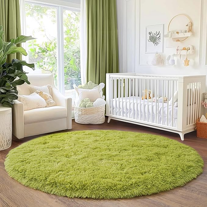 5'x5' Grass Green Round Rug for Bedroom, Ultra Soft Fluffy Circle Rug for Kids by Quntue