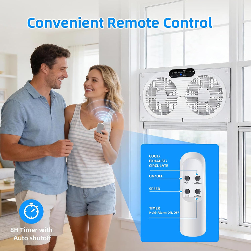 BEYOND BREEZE 9" Window Fan Reversible Airflow with Timer and Bug Screen