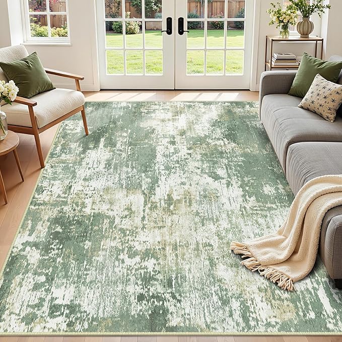 Washable Area Rugs 9'x12' Non-Slip Modern Abstract Soft by RELEANY