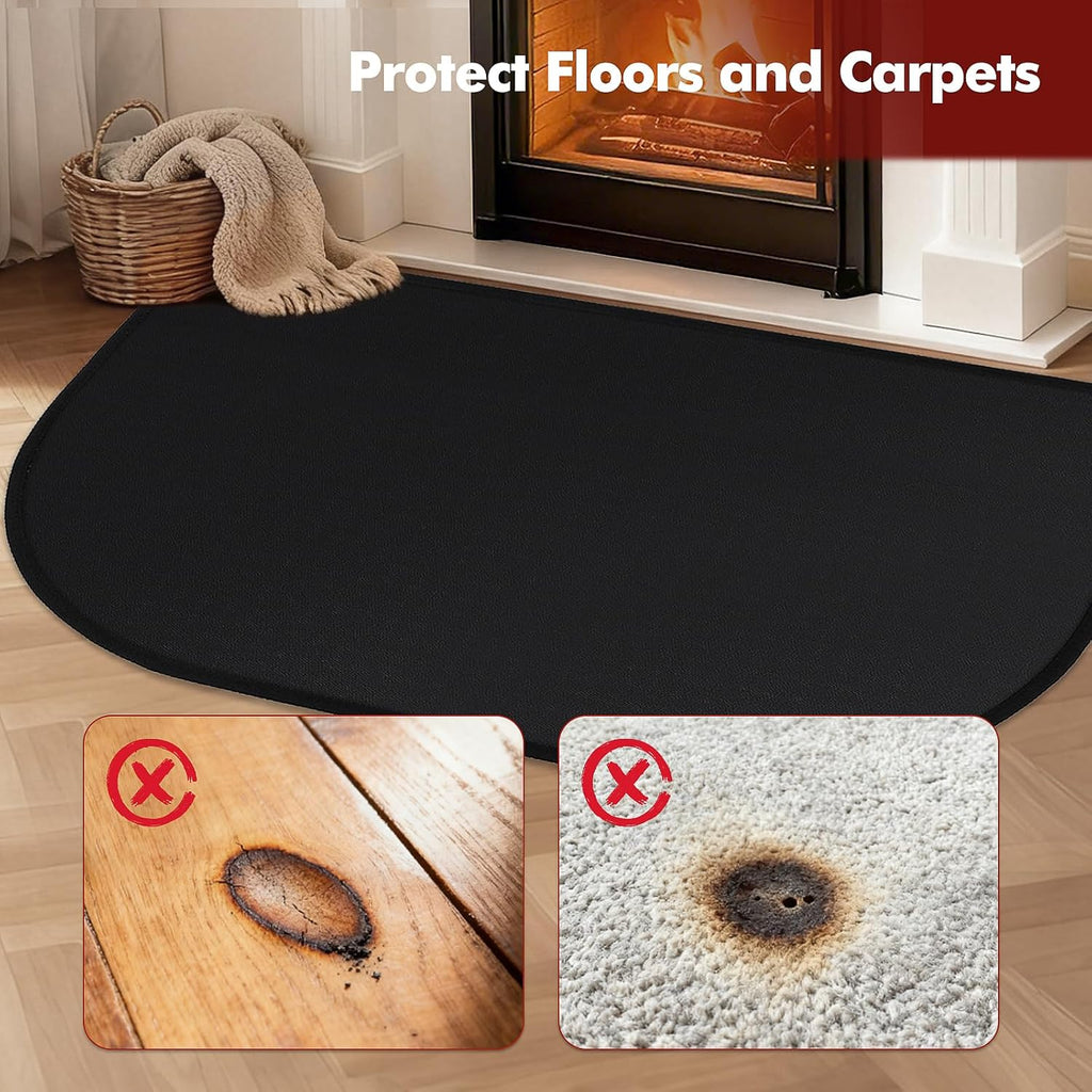 SUNICO 1 MM Fire Resistant Rugs for Fireplace, 2'7.5'' x 1'7.7'', Black