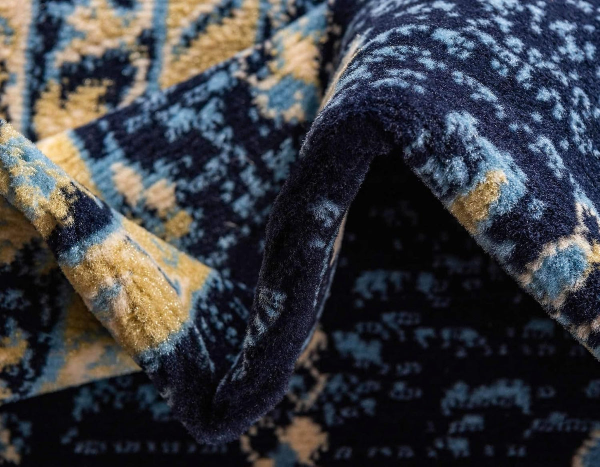 Unique Loom Taftan Collection Border Geometric Tribal Inspired Design Area Rug (4' 0 x 6' 0 Rectangular, Navy Blue/ Gold)