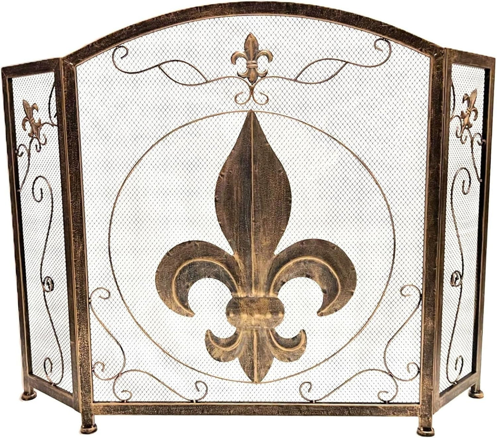 BestGiftEver 3-Panel Fireplace Screen- Fleur De Lis Design Vintage