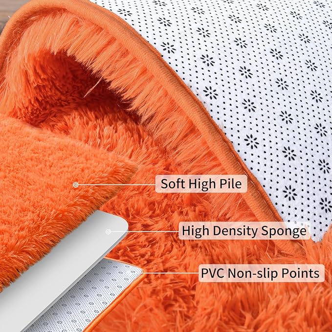 Soft Runner Rugs for Bedroom Hallways, 2x6 Orange Fluffy Shag Throw Area Rug - Image 5
