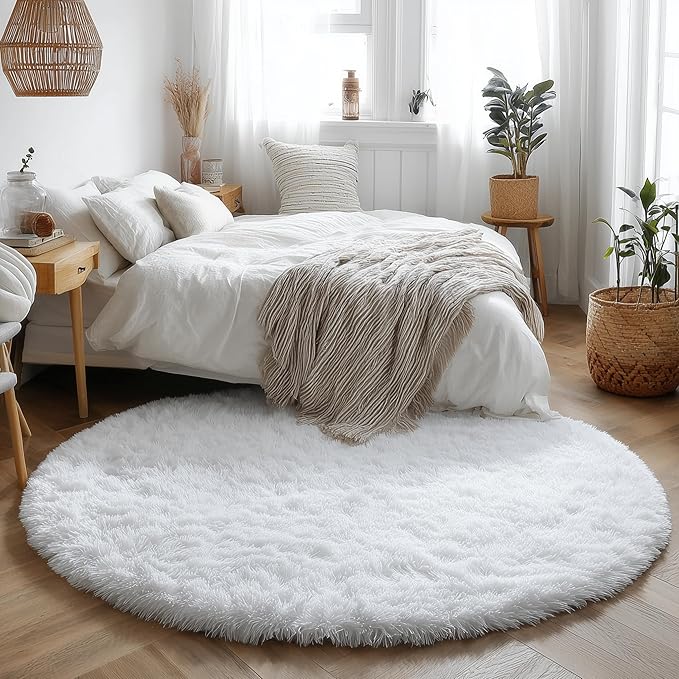 White Round Rug 6Ft for Bedroom, Circular Circle Area Rugs for Living Room - Image 5