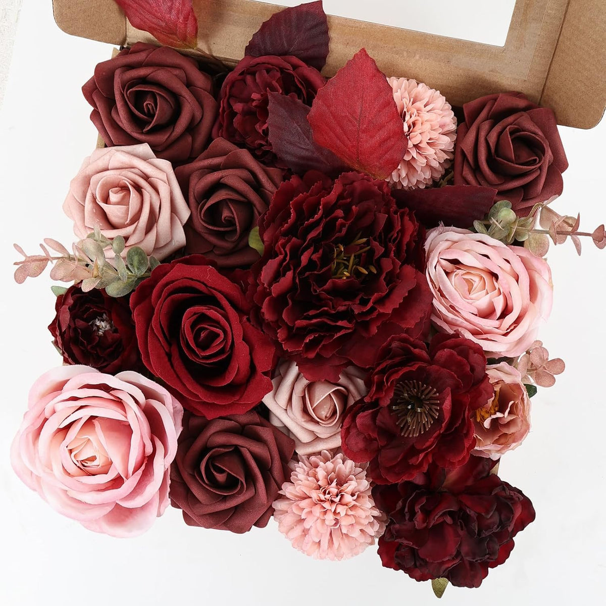 Artificial Flowers Combo Dusty Blue Silk Fake Flower Box Set for Wedding Bridal Roses Bouquets Baby Shower Birthday Party Decorations DIY Floral Centerpieces