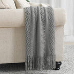 BOURINA Greyish Throw Blanket 50x60 Inches Throw Textured Solid Soft Sofa Couch - Image 3
